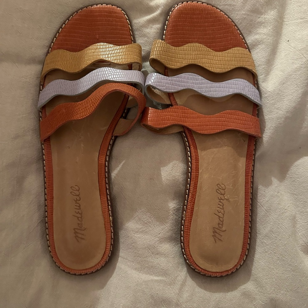 Madewell Orange and Gold Slide Sandals